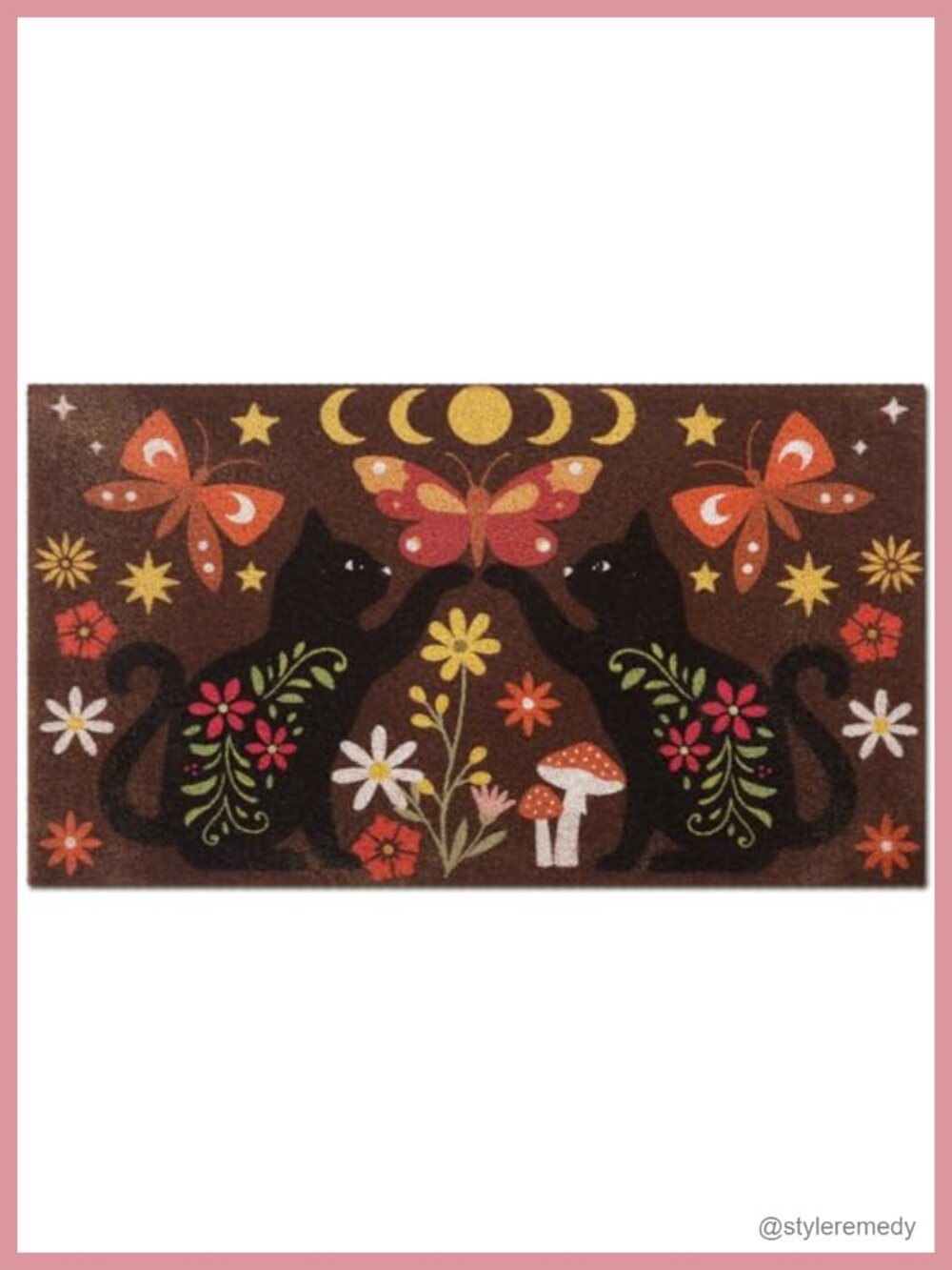 Halloween Coir Fiber Doormat Black Cat Welcome Mat 30x18